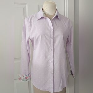 Women's Chaps Lilac Polka Dot Button-Up Shirt With Floral Contrast | Size M